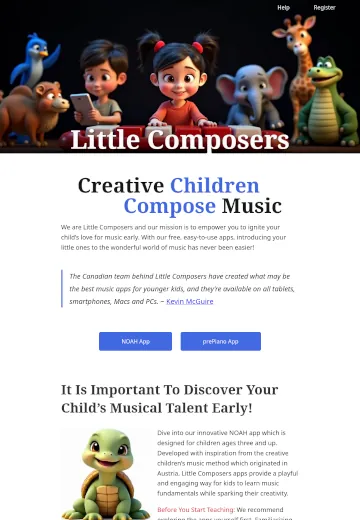 Custom web design for Little Composers, a local Vancouver music education site helping children create their own compositions with an engaging, user-friendly layout.